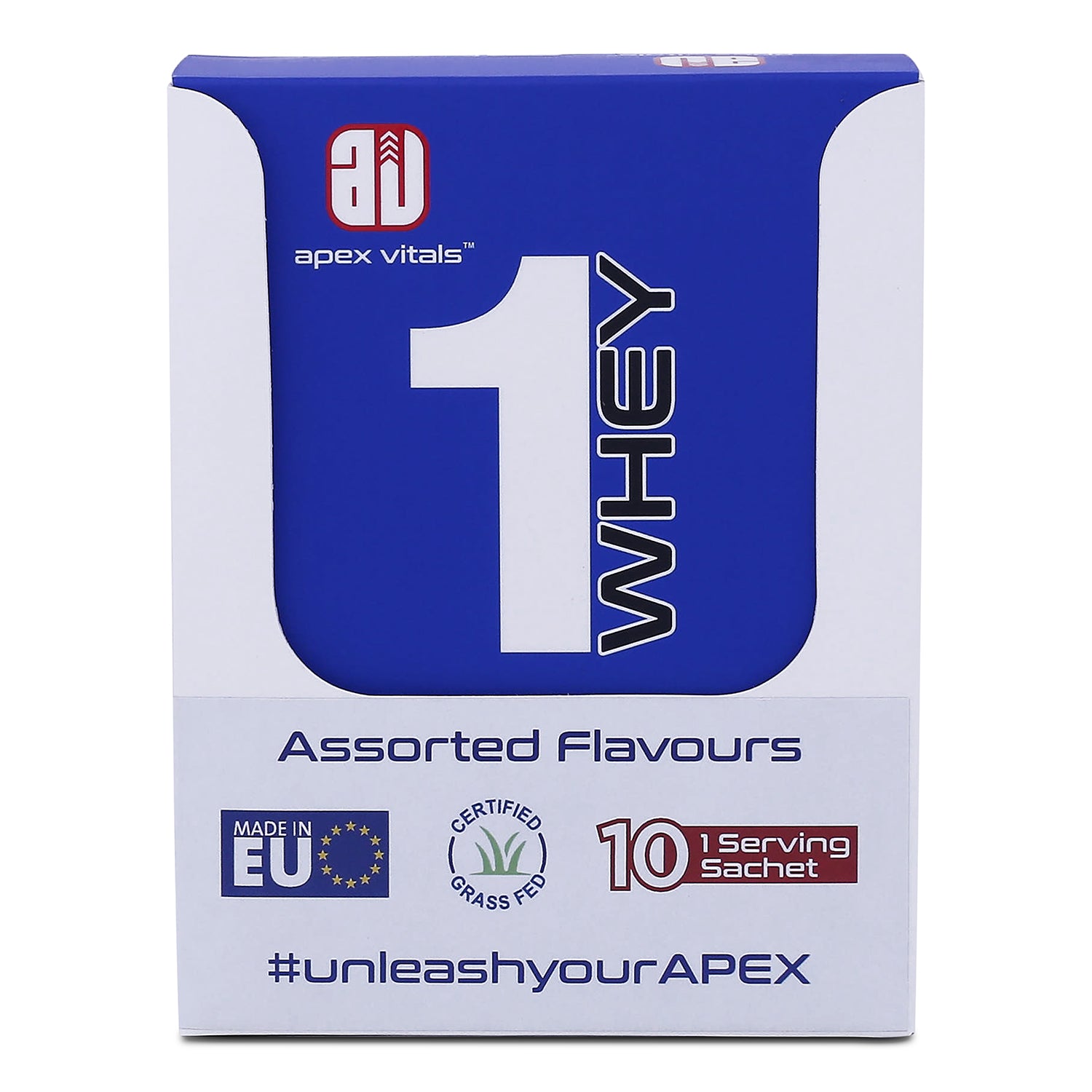 Apex Vitals 1 Whey Protein Powder | Whey Protein Concentrate Blend | Grass-Fed Whey | 27g Protein/Scoop | 10g EAA+5G BCAA | Digestive Enzymes | FDA & FSSAI Certified | Assorted Sachet Box of 10