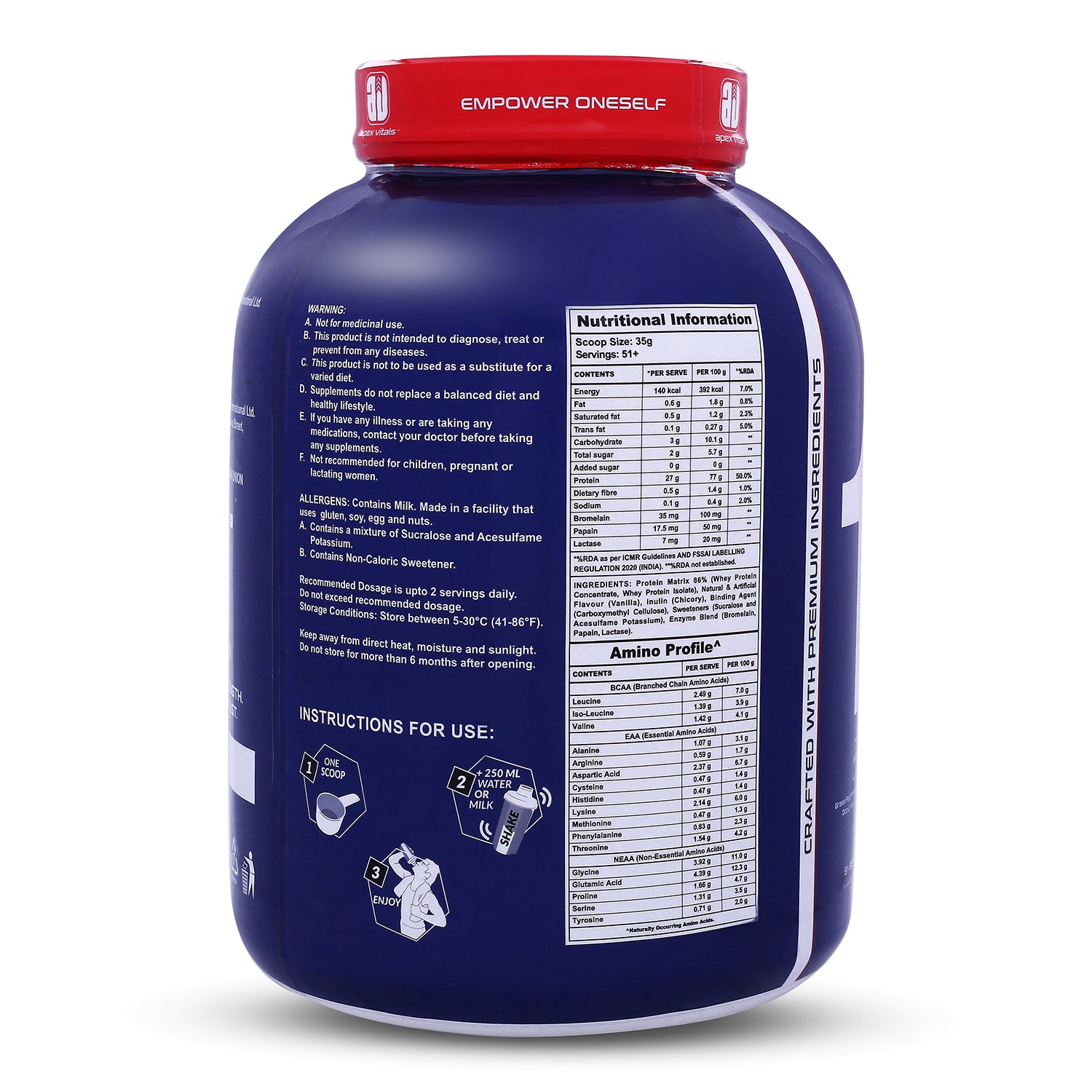 Apex Vitals 1 Whey – Grass-Fed Protein Powder | 27g Protein | 10g EAA + 5g BCAA | Concentrate & Isolate Blend | With Enzymes | EU-Sourced | 4lbs