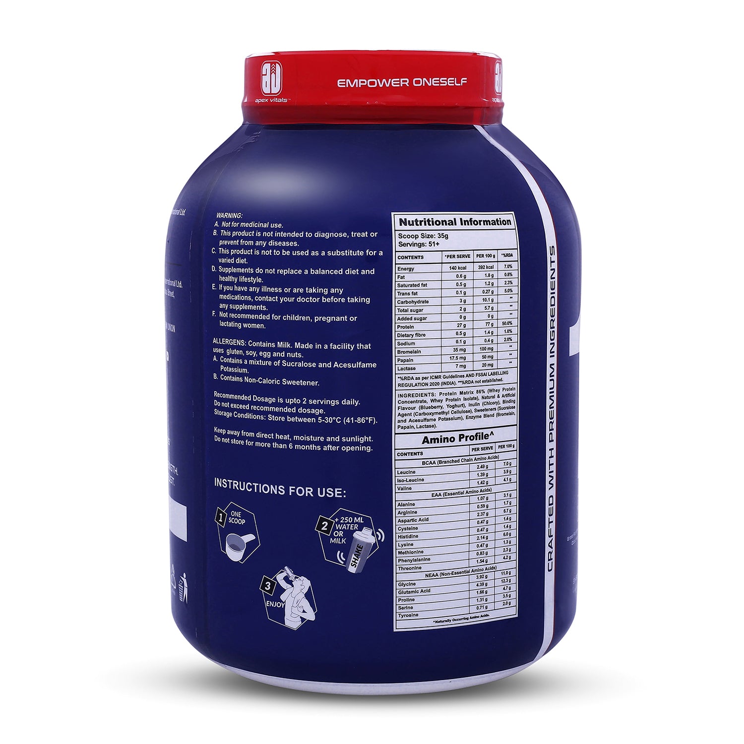 Apex Vitals 1 Whey – Grass-Fed Protein Powder | 27g Protein | 10g EAA + 5g BCAA | Concentrate & Isolate Blend | With Enzymes | EU-Sourced | 4lbs