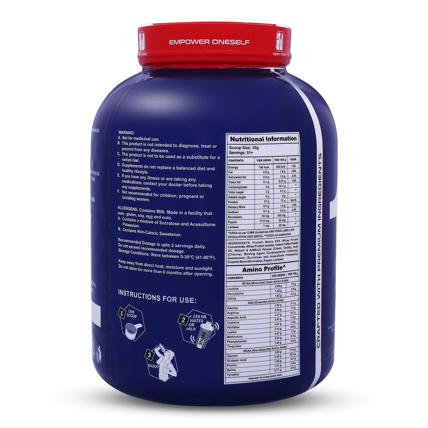 Apex Vitals 1 Whey – Grass-Fed Protein Powder | 27g Protein | 10g EAA + 5g BCAA | Concentrate & Isolate Blend | With Enzymes | EU-Sourced | 4lbs