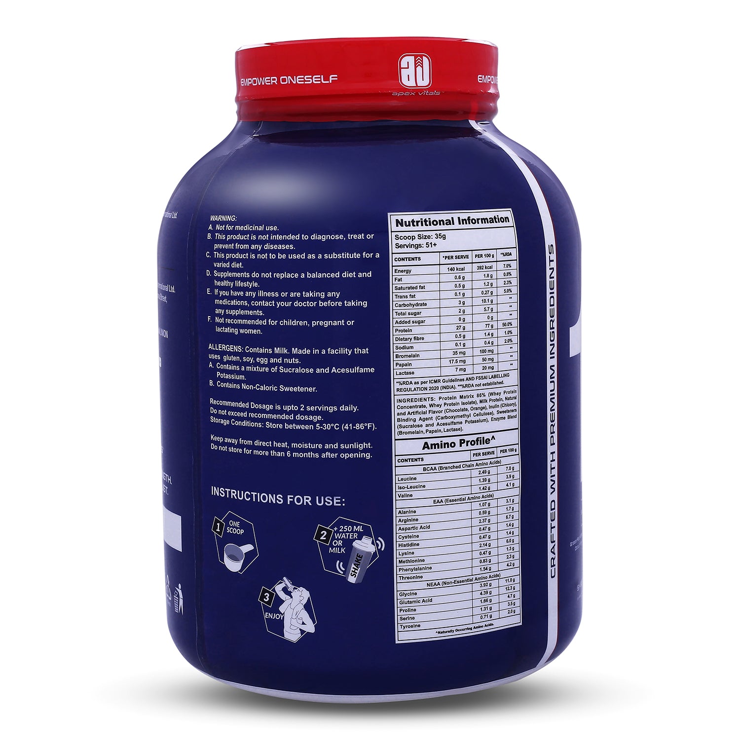 Apex Vitals 1 Whey – Grass-Fed Protein Powder | 27g Protein | 10g EAA + 5g BCAA | Concentrate & Isolate Blend | With Enzymes | EU-Sourced | 4lbs