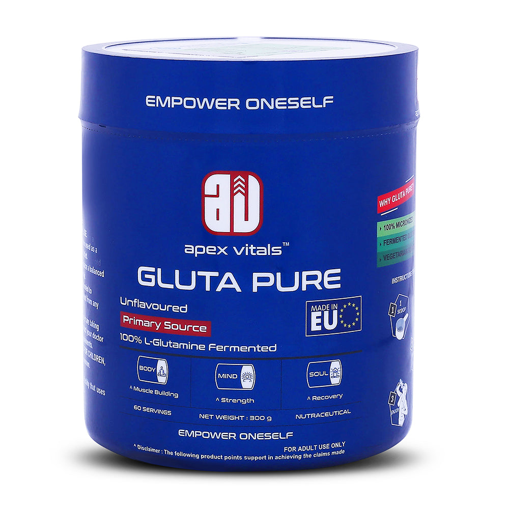Apex Vitals Gluta Pure – L-Glutamine | Made in Germany | 100% Micronized & Fermented | High Purity | Vegetarian Formula – 300g
