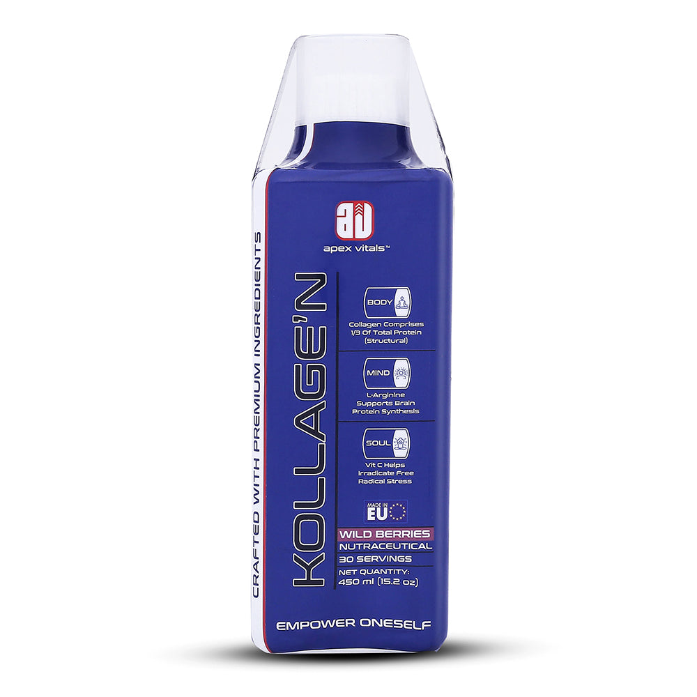 Apex Vitals Liquid Collagen | Collagen Supplements for Skin, Hair & Nails & Joint | Type 1 & 3 with Hyaluronic Acid & Vitamin C | Fast Absorption | EFSA & FSSAI Certified | 30 Servings