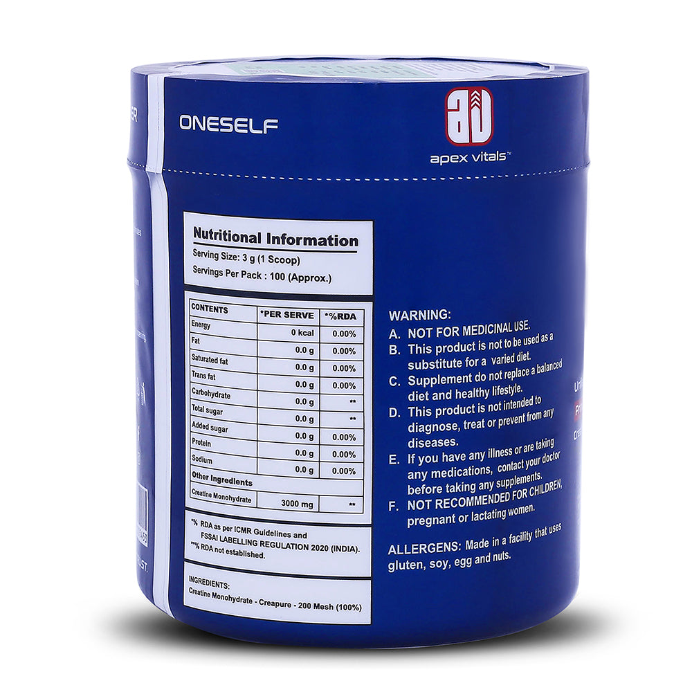 Apex Vitals Crea Mono Creatine Monohydrate Powder | Premium German Quality | Micronized 200 Mesh | Unflavoured Creatine Supplement | Supports ATP, Strength & Muscle Performance | Vegetarian | 300g