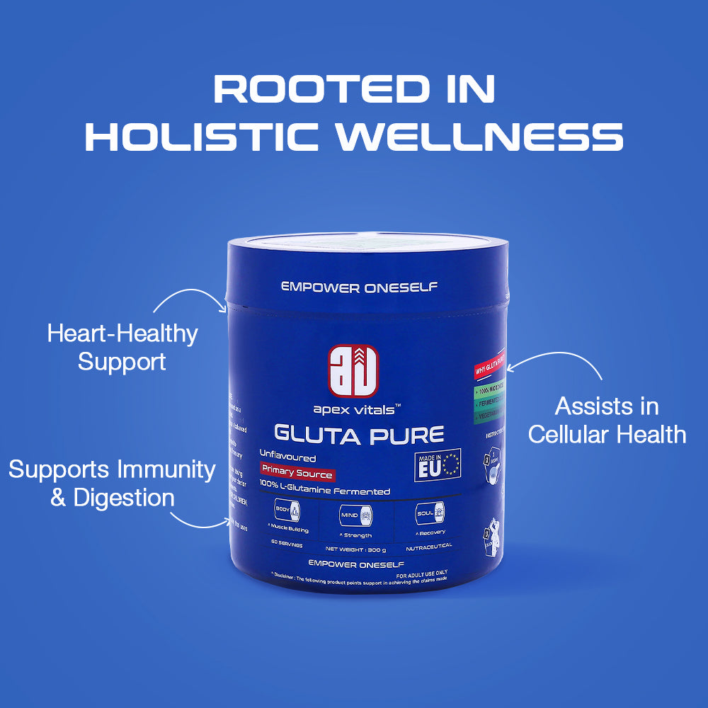 Apex Vitals Gluta Pure – L-Glutamine | Made in Germany | 100% Micronized & Fermented | High Purity | Vegetarian Formula – 300g