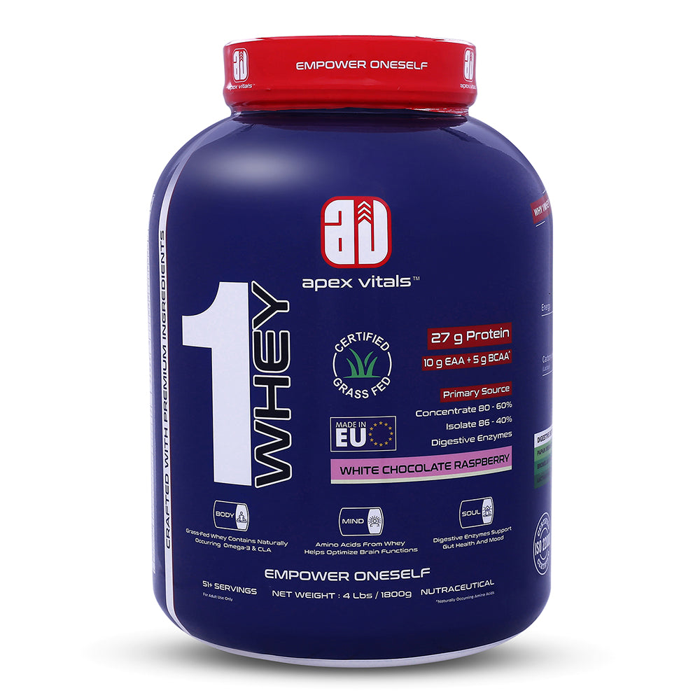 Apex Vitals 1 Whey – Grass-Fed Protein Powder | 27g Protein | 10g EAA + 5g BCAA | Concentrate & Isolate Blend | With Enzymes | EU-Sourced | 4lbs