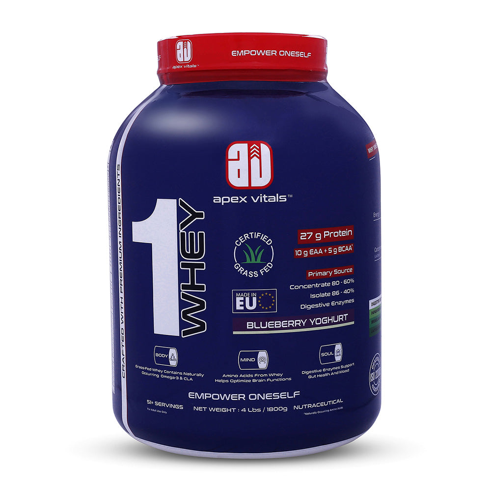Apex Vitals 1 Whey – Grass-Fed Protein Powder | 27g Protein | 10g EAA + 5g BCAA | Concentrate & Isolate Blend | With Enzymes | EU-Sourced | 4lbs