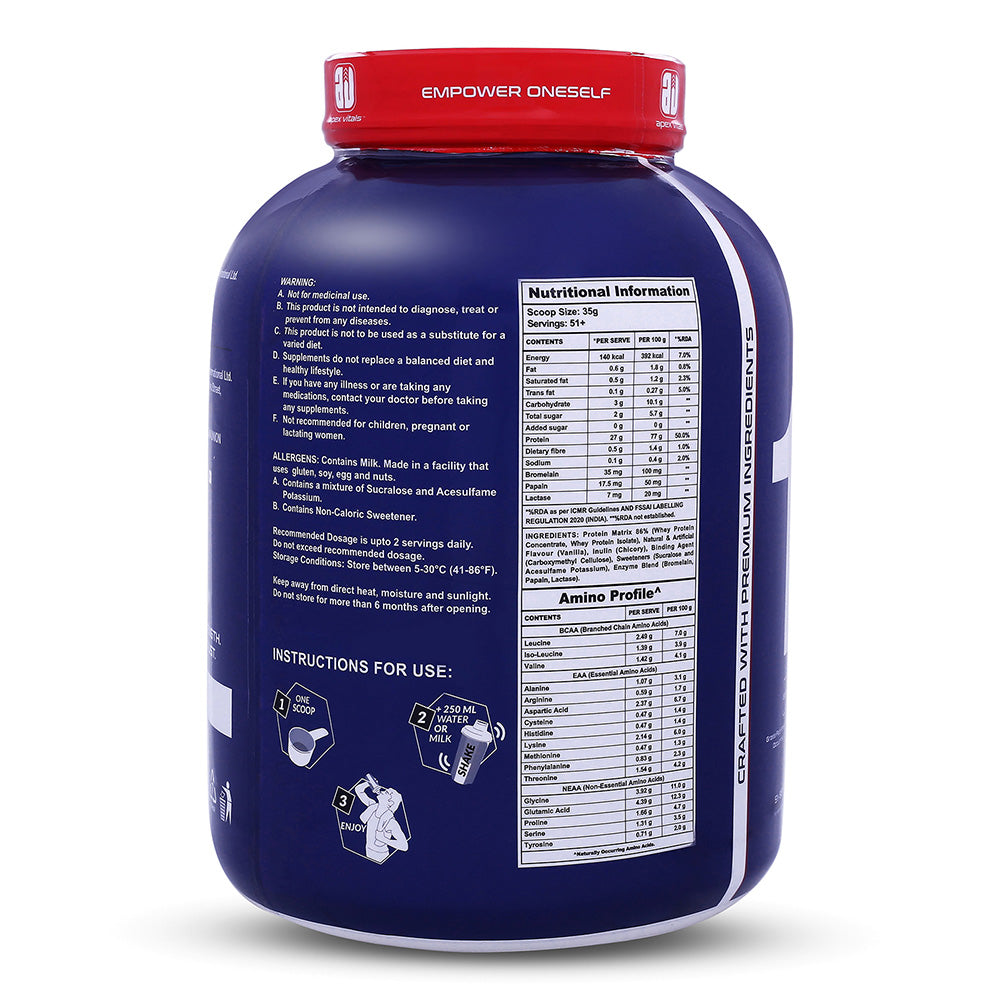 Apex Vitals 1 Whey – Grass-Fed Protein Powder | 27g Protein | 10g EAA + 5g BCAA | Concentrate & Isolate Blend | With Enzymes | EU-Sourced | 4lbs