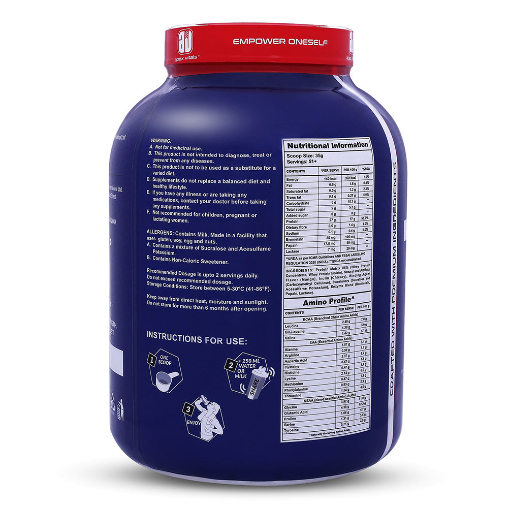 Apex Vitals 1 Whey – Grass-Fed Protein Powder | 27g Protein | 10g EAA + 5g BCAA | Concentrate & Isolate Blend | With Enzymes | EU-Sourced | 4lbs