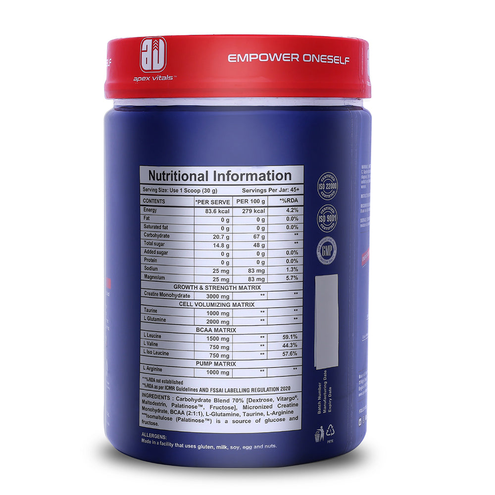 Apex Vitals Path 2 Recovery Post-Workout & Energy Drink Powder | Electrolyte Recovery Supplement with Complex Carbs, Creatine & BCAA | Supports Strength, Cardio & Outdoor Sports | Naturally Sweet|3lbs