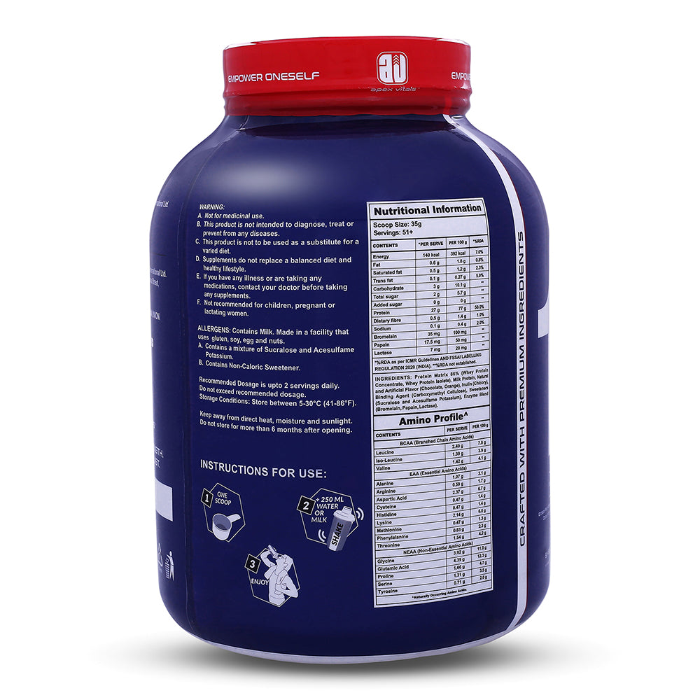 Apex Vitals 1 Whey – Grass-Fed Protein Powder | 27g Protein | 10g EAA + 5g BCAA | Concentrate & Isolate Blend | With Enzymes | EU-Sourced | 4lbs