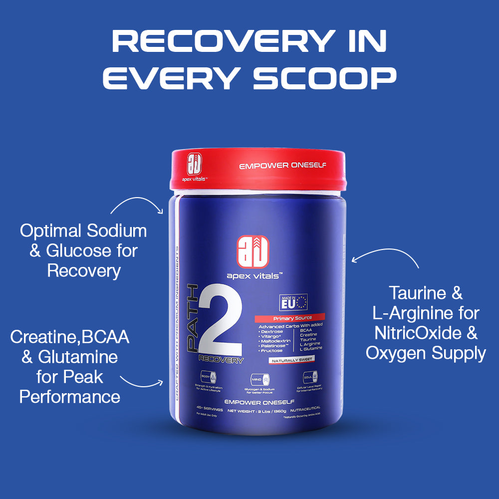 Apex Vitals Path 2 Recovery Post-Workout & Energy Drink Powder | Electrolyte Recovery Supplement with Complex Carbs, Creatine & BCAA | Supports Strength, Cardio & Outdoor Sports | Naturally Sweet|3lbs