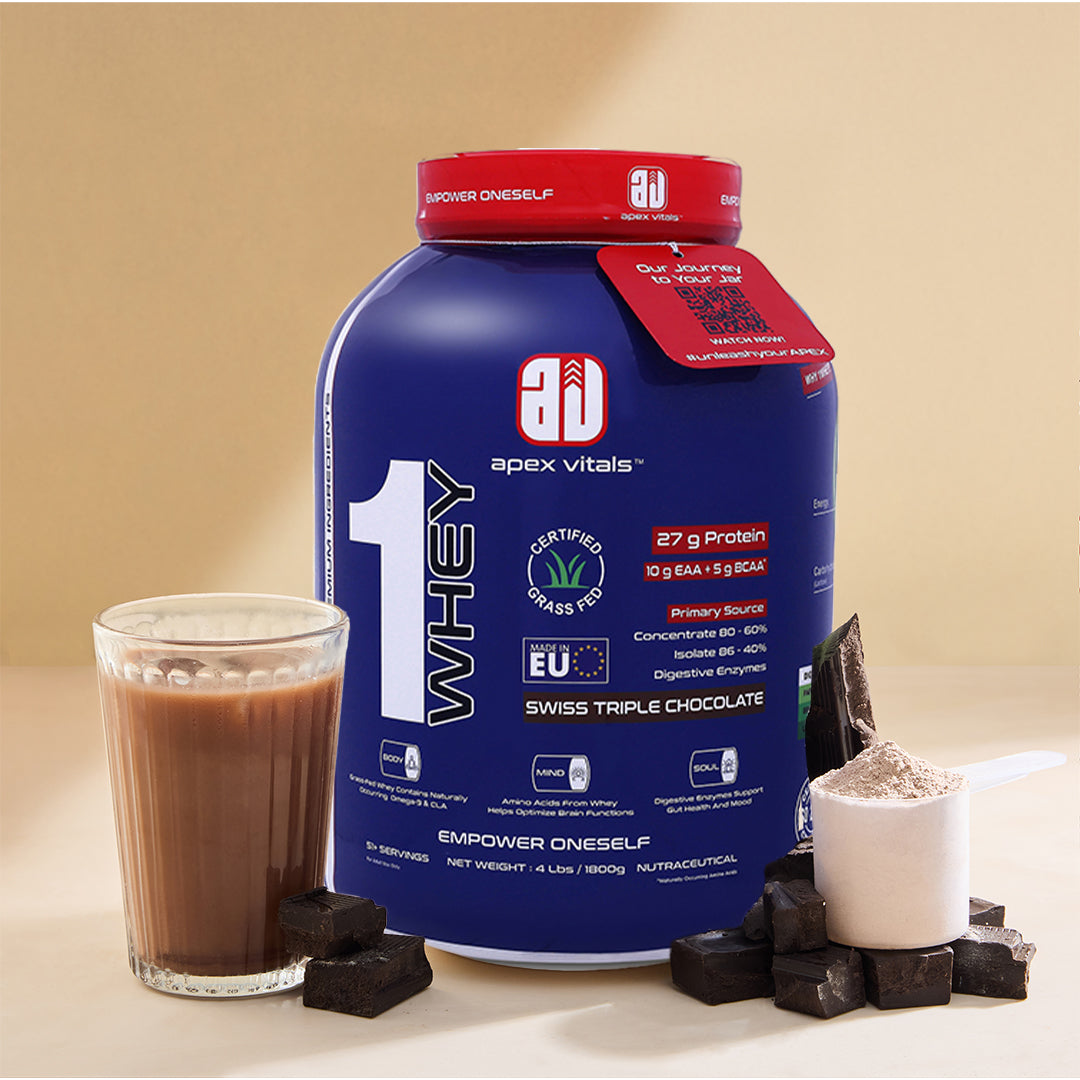 Apex Vitals 1 Whey – Grass-Fed Protein Powder | 27g Protein | 10g EAA + 5g BCAA | Concentrate & Isolate Blend | With Enzymes | EU-Sourced | 4lbs
