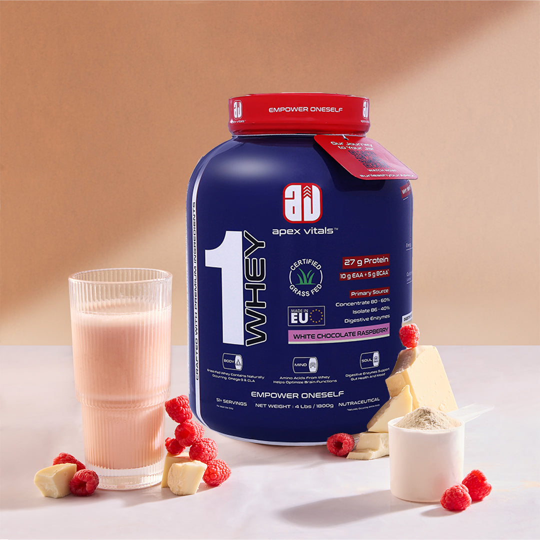 Apex Vitals 1 Whey – Grass-Fed Protein Powder | 27g Protein | 10g EAA + 5g BCAA | Concentrate & Isolate Blend | With Enzymes | EU-Sourced | 4lbs